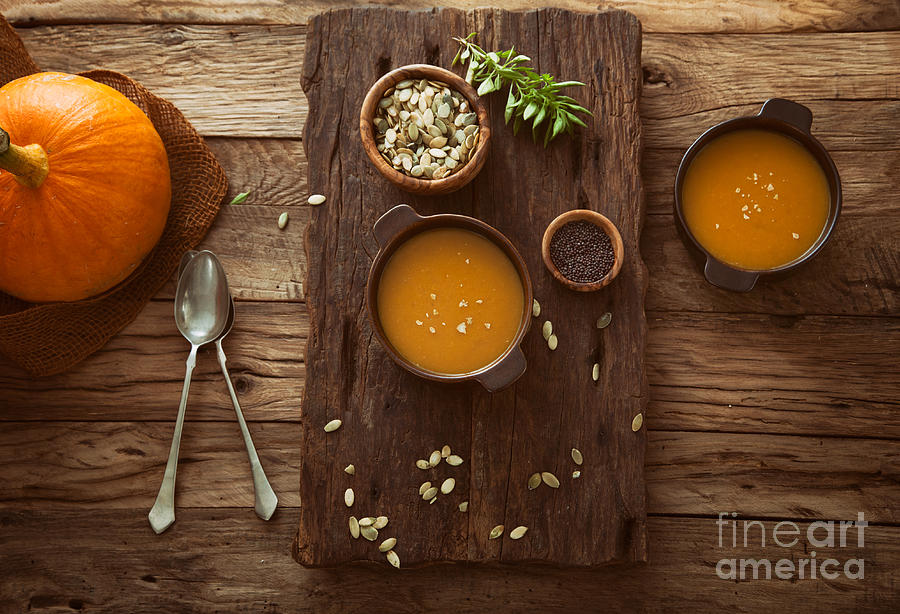 Bread Photograph - Pumpkin soup #4 by Mythja Photography