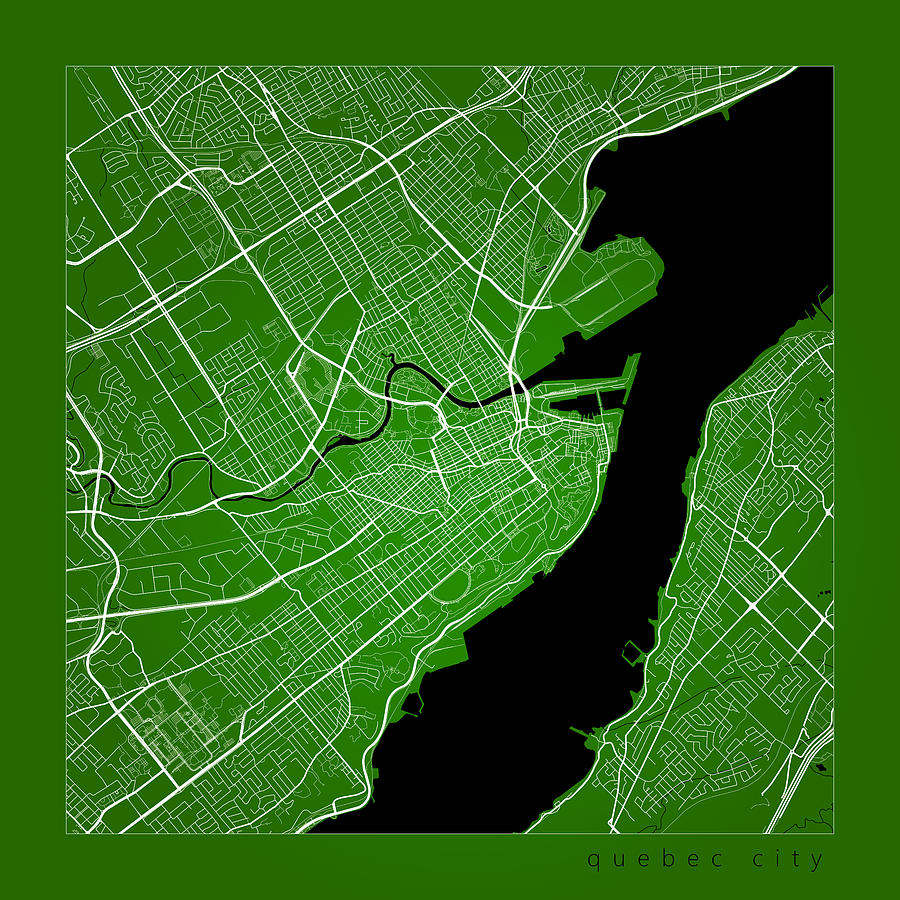 Quebec City Street Map - Quebec Canada Road Map Art on Color #4 Digital ...