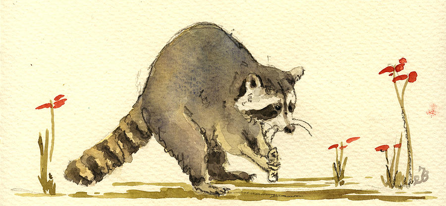 Wildlife Painting - Raccoon  #4 by Juan  Bosco