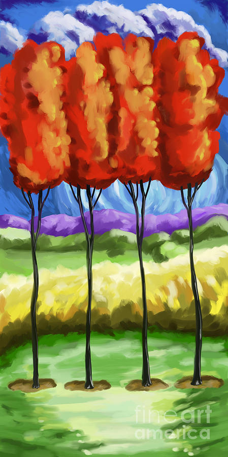 4 Red Trees Painting by Tim Gilliland
