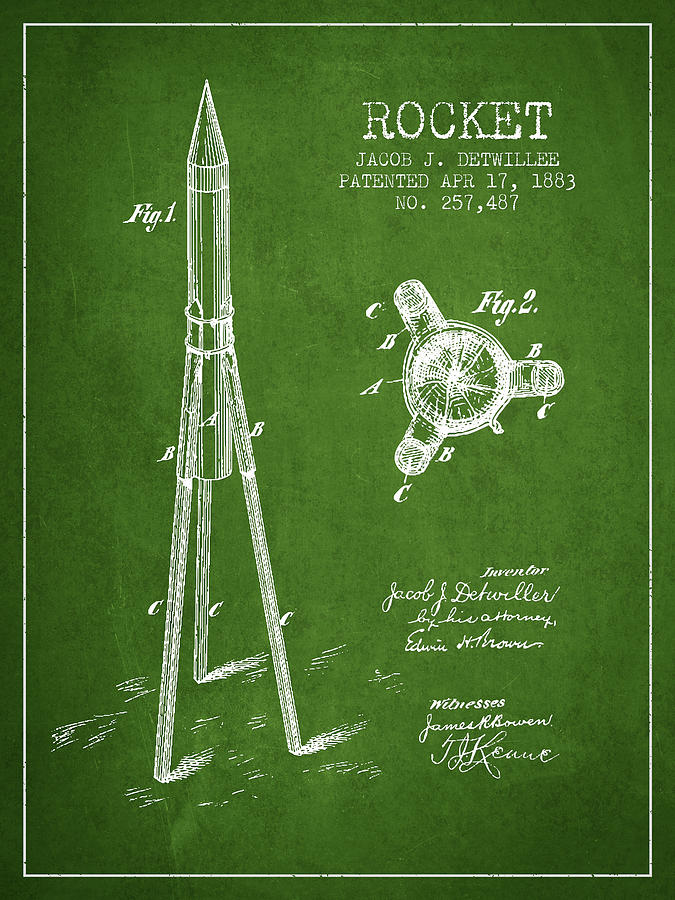 Space Digital Art - Rocket Patent Drawing From 1883 #4 by Aged Pixel