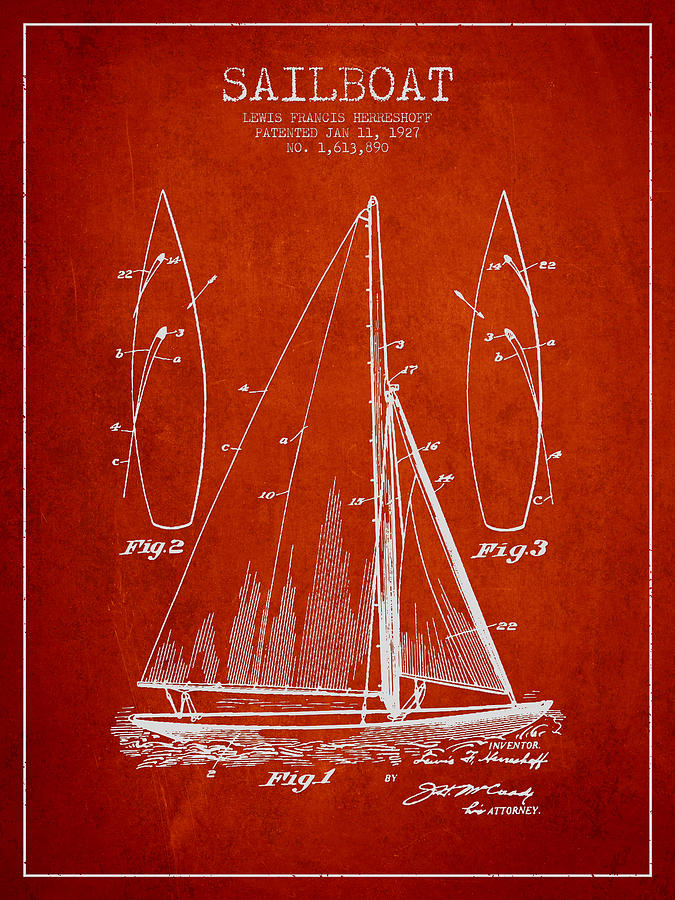 Vintage Digital Art - Sailboat Patent Drawing From 1927 #2 by Aged Pixel