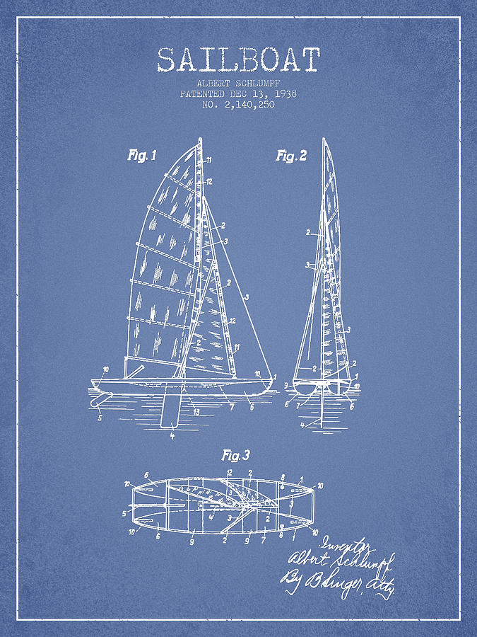 Vintage Digital Art - Sailboat Patent Drawing From 1938 #3 by Aged Pixel