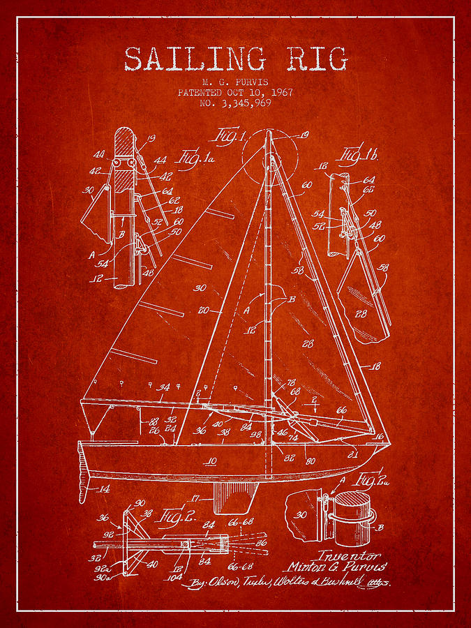 Sailing Rig Patent Drawing From 1967 Digital Art