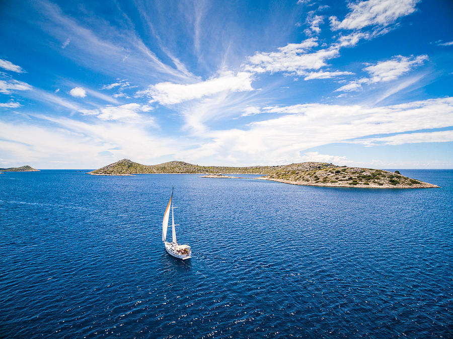 Sailing with sailboat, view from drone #4 Photograph by Mbbirdy
