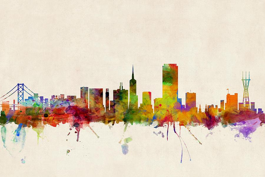 San Francisco Digital Art - San Francisco City Skyline #4 by Michael Tompsett
