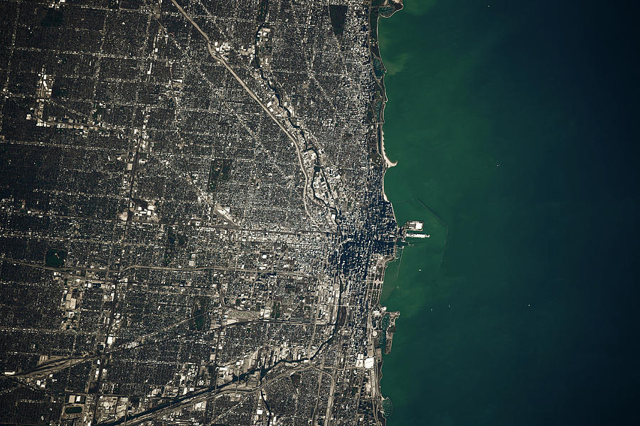 Satellite View Of Chicago And Lake #4 Photograph by Panoramic Images