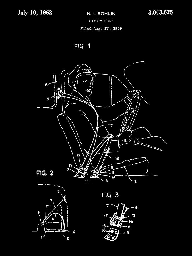 Seat Belt Patent 1959 - Black Digital Art by Stephen Younts