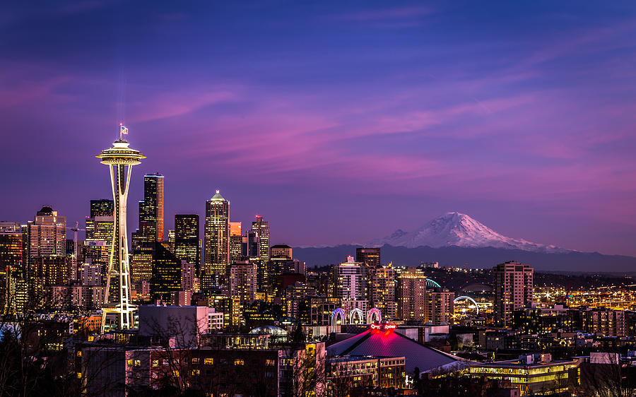 Seattle Photograph - Seattle, Space Needle, Mt Rainier by Jon Reiswig
