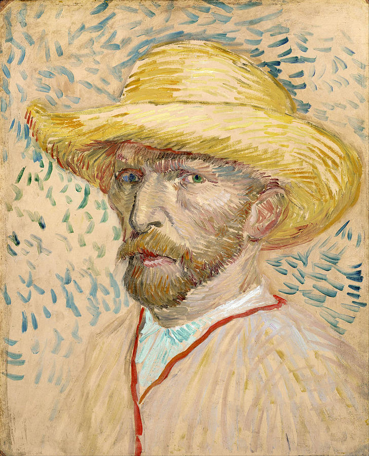 Self-portrait with straw hat #14 Painting by Vincent van Gogh