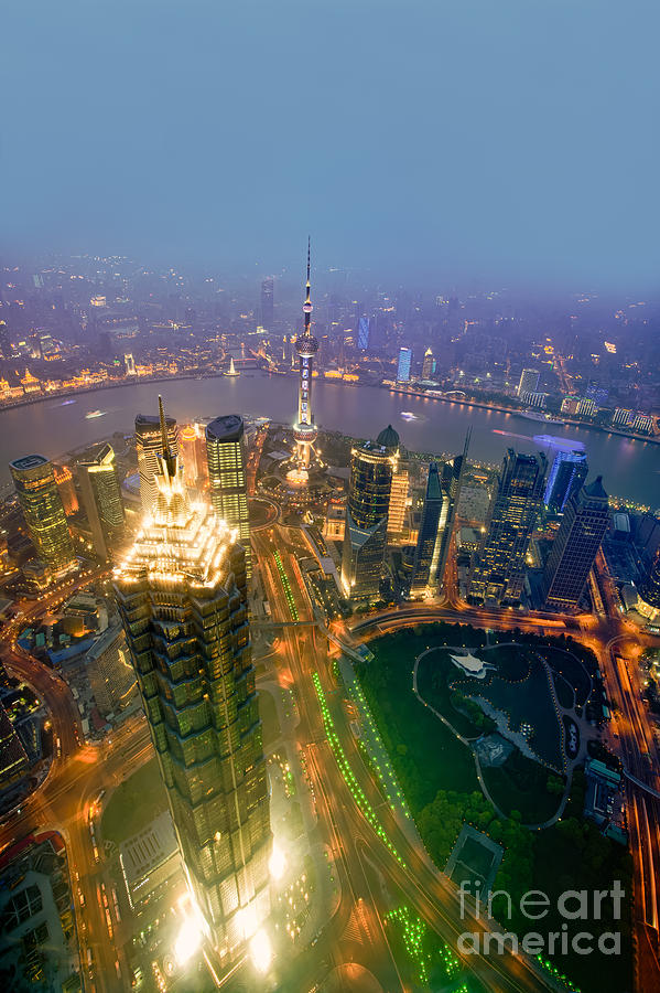 Architecture Photograph - Shanghai Pudong skyline #4 by Fototrav Print