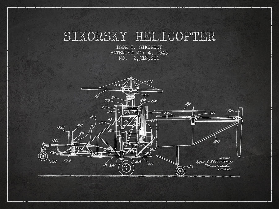 Vintage Digital Art - Sikorsky Helicopter patent Drawing from 1943 #5 by Aged Pixel