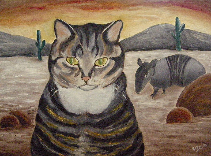 Cat Painting - Simone and Armadillo #4 by Victoria Lakes