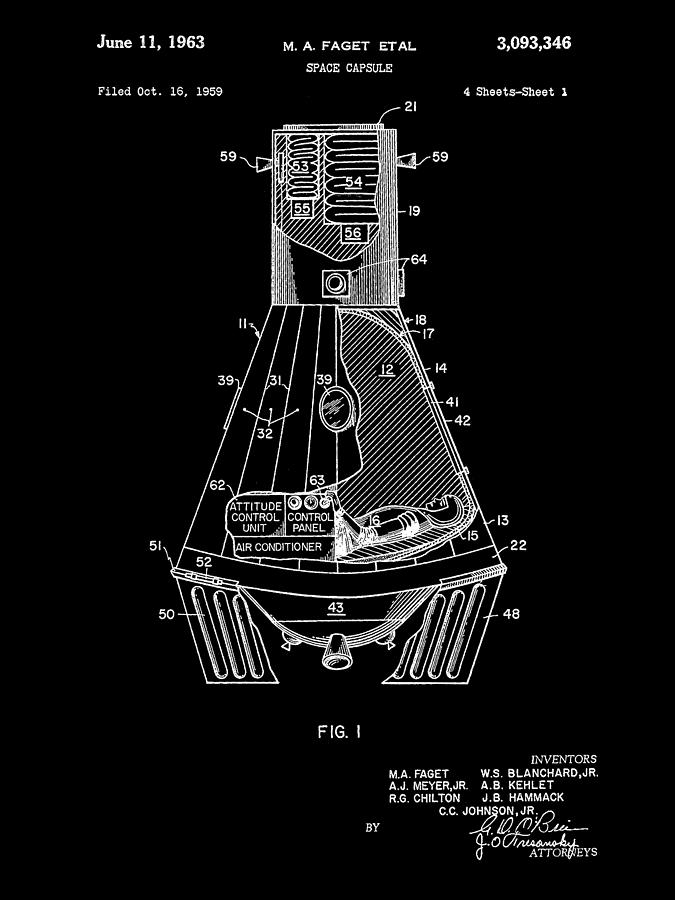 Space Capsule Patent 1959 - Black Digital Art by Stephen Younts