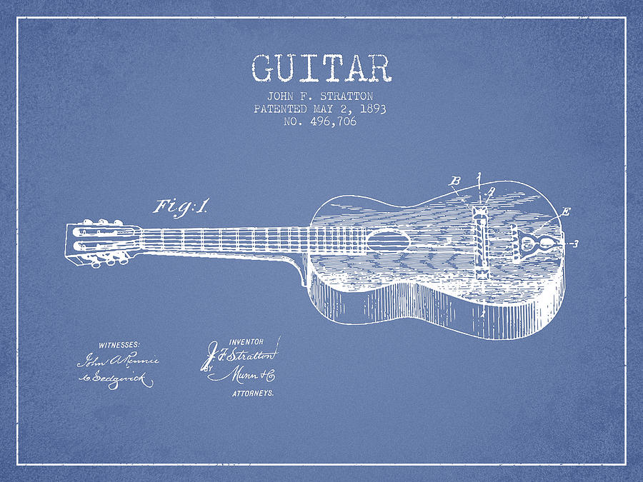 Stratton guitar patent Drawing from 1893 Digital Art by Aged Pixel Pixels