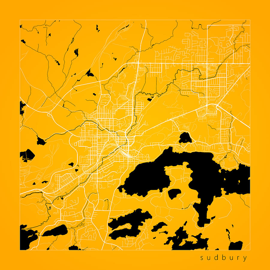 Map Digital Art - Sudbury Street Map - Sudbury Canada Road Map Art on Color #4 by Jurq Studio