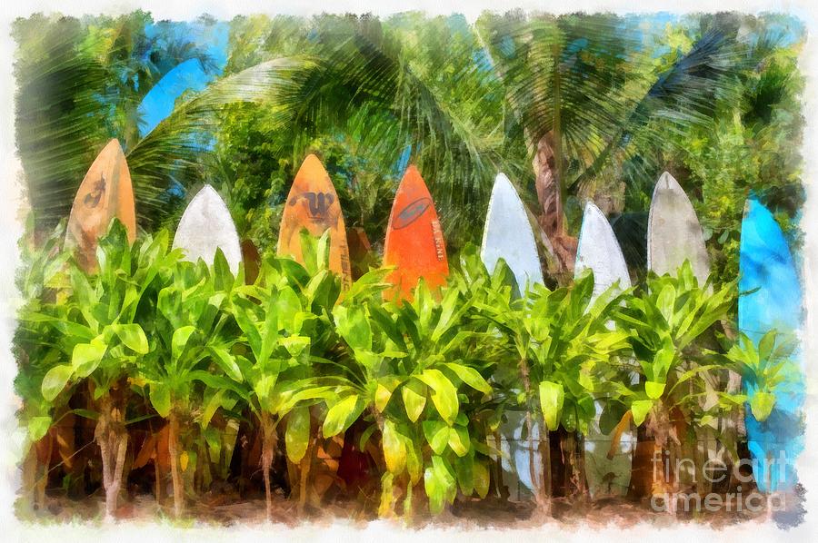 Brush Photograph - Surf Board Fence Maui Hawaii #4 by Edward Fielding