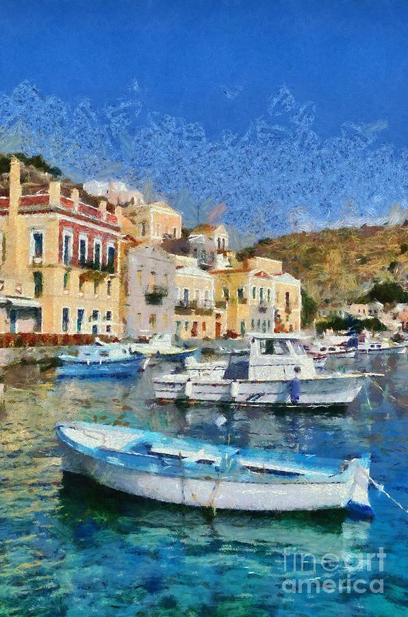 Boat Painting - Symi island #5 by George Atsametakis
