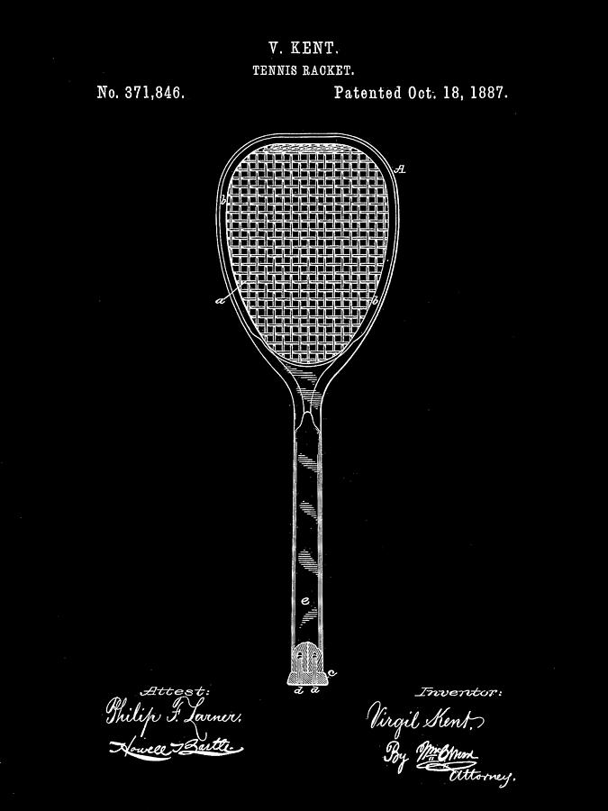 Tennis Racket Patent 1887 - Black Digital Art by Stephen Younts