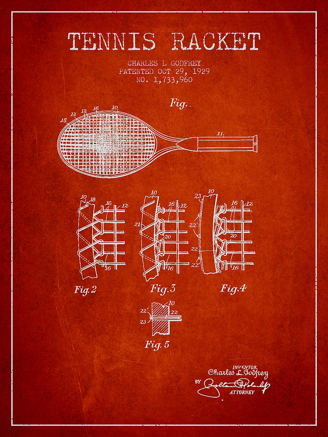 Tennis Digital Art - Tennnis Racket Patent Drawing from 1929 #5 by Aged Pixel