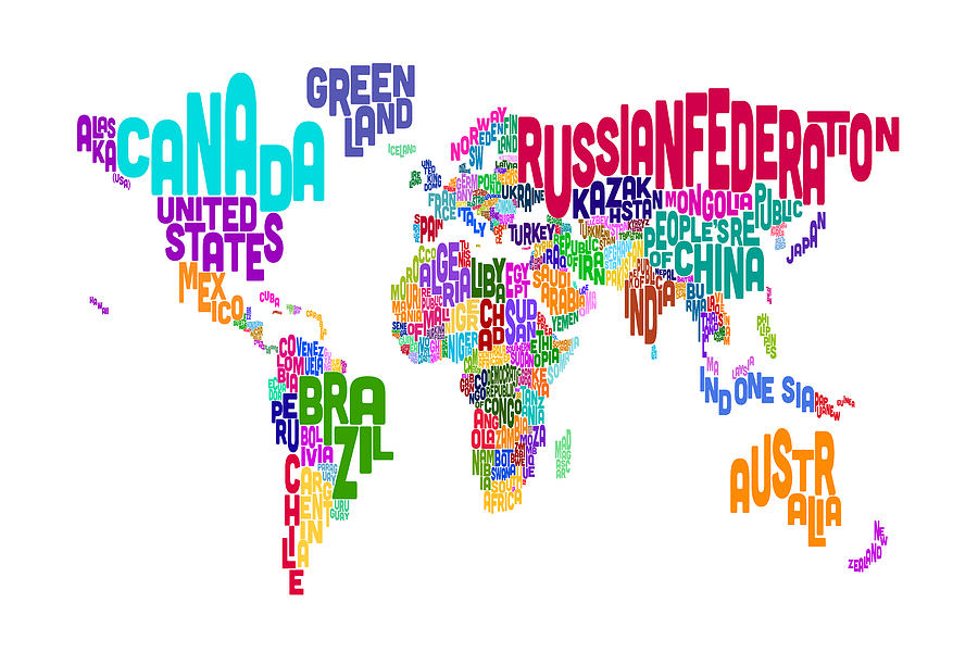 Text Map of the World #4 Digital Art by Michael Tompsett