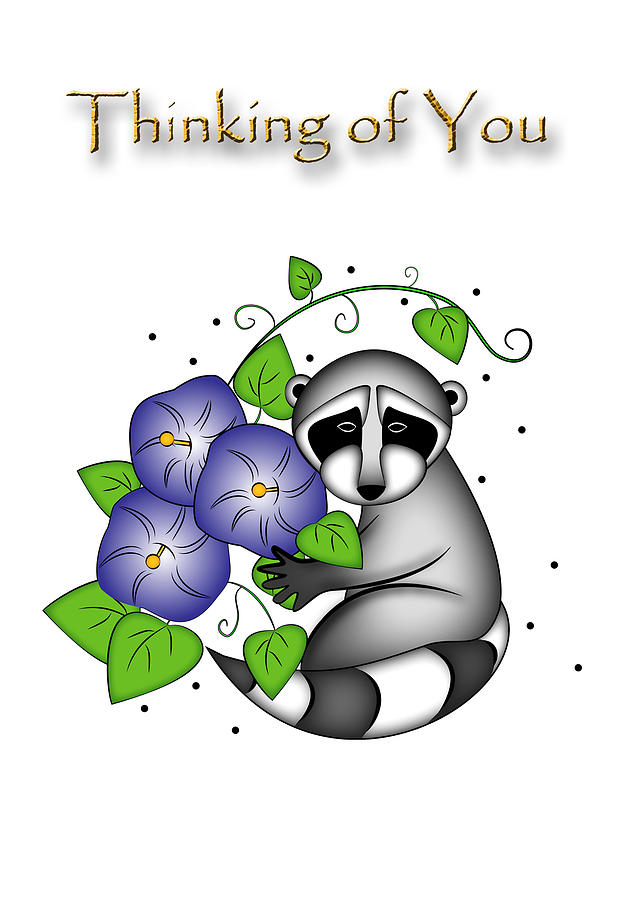 Flower Digital Art - Thinking of You Raccoon #4 by Jeanette K