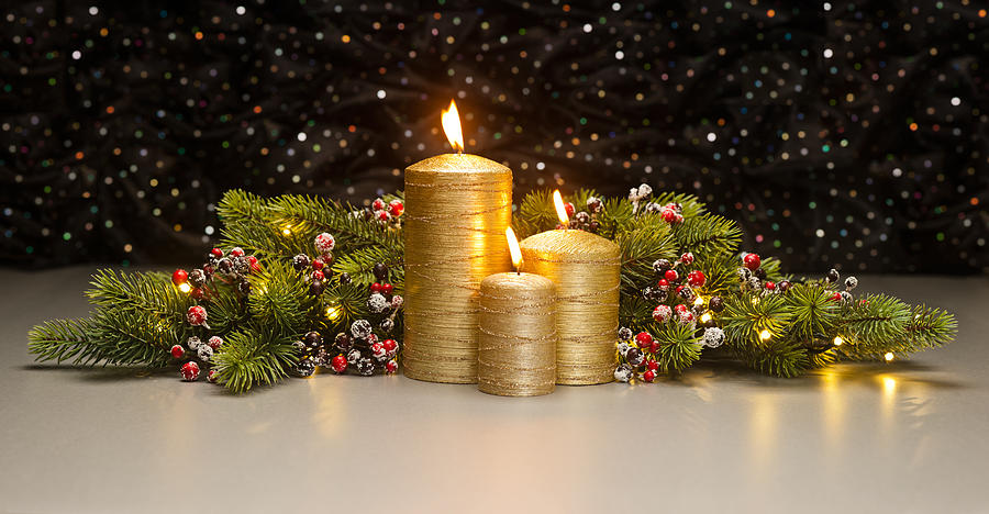 Christmas Photograph - Three golden Candles #4 by U Schade