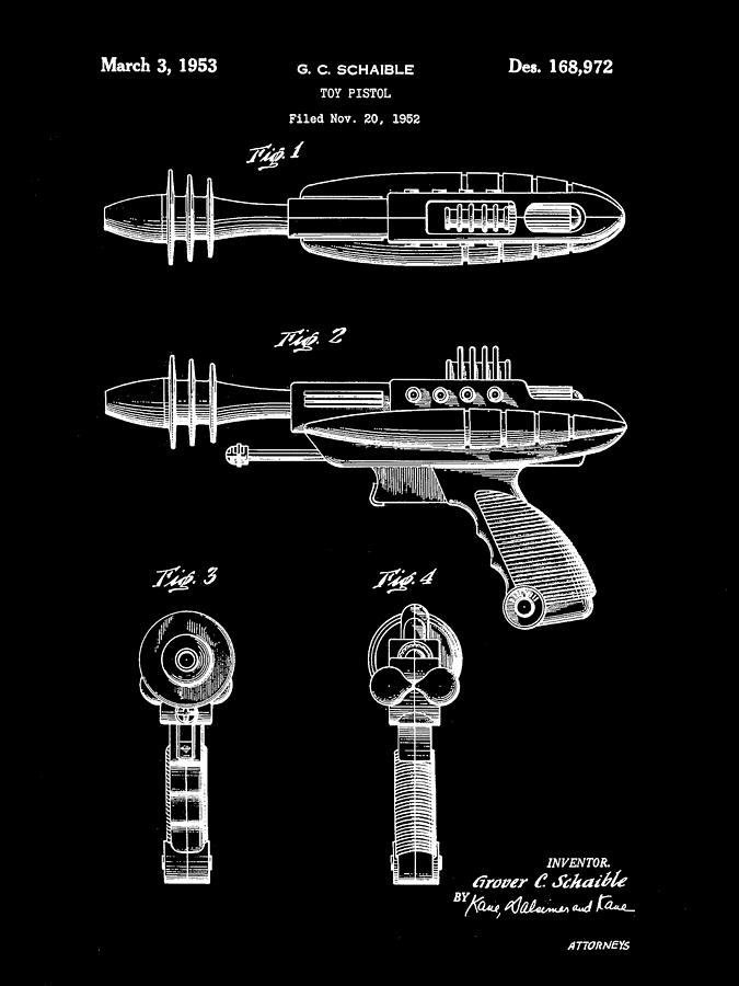 Science Fiction Digital Art - Toy Ray Gun Patent 1952 - Black by Stephen Younts