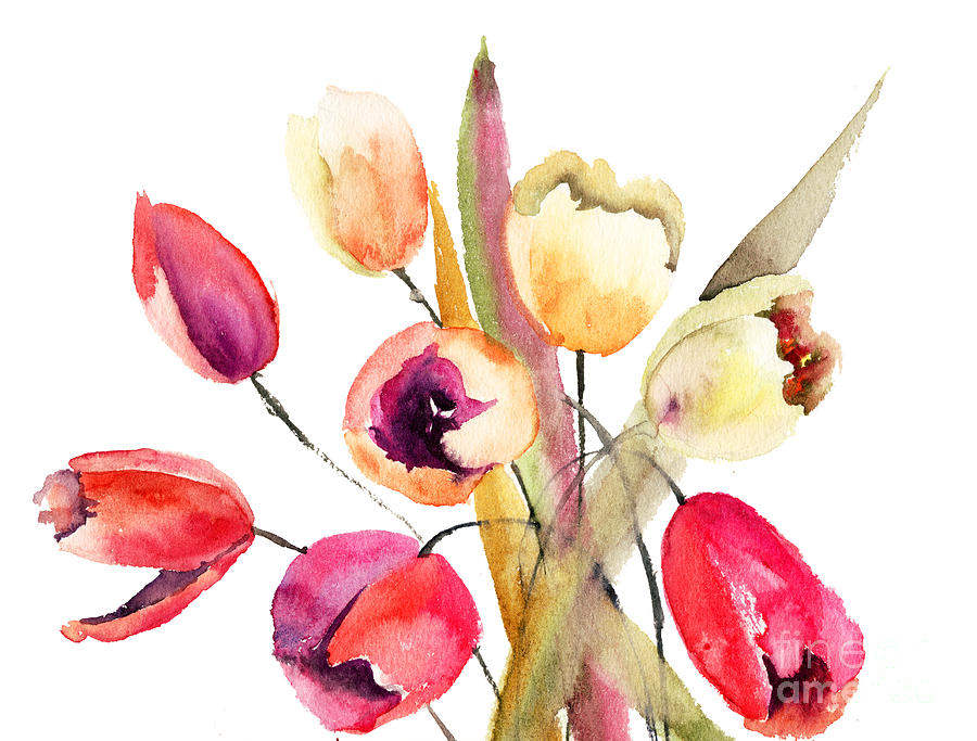 Tulips flowers #4 Painting by Regina Jershova