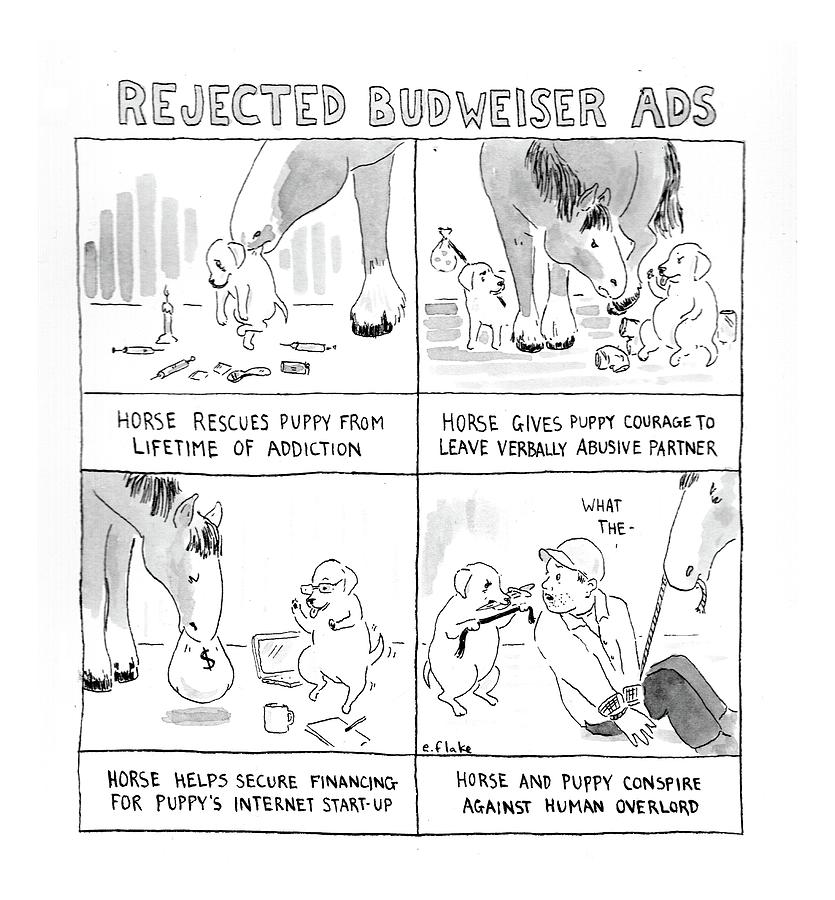 Rejected Budweiser Ads Drawing by Emily Flake