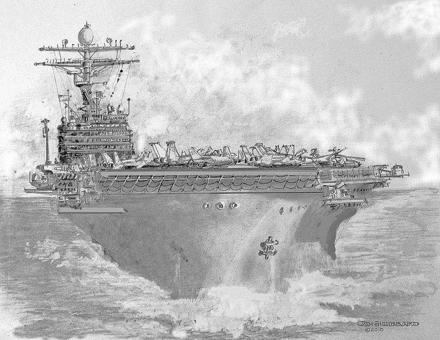 USN Aircraft Carrier Abraham Lincoln Drawing by Jim Hubbard Fine Art
