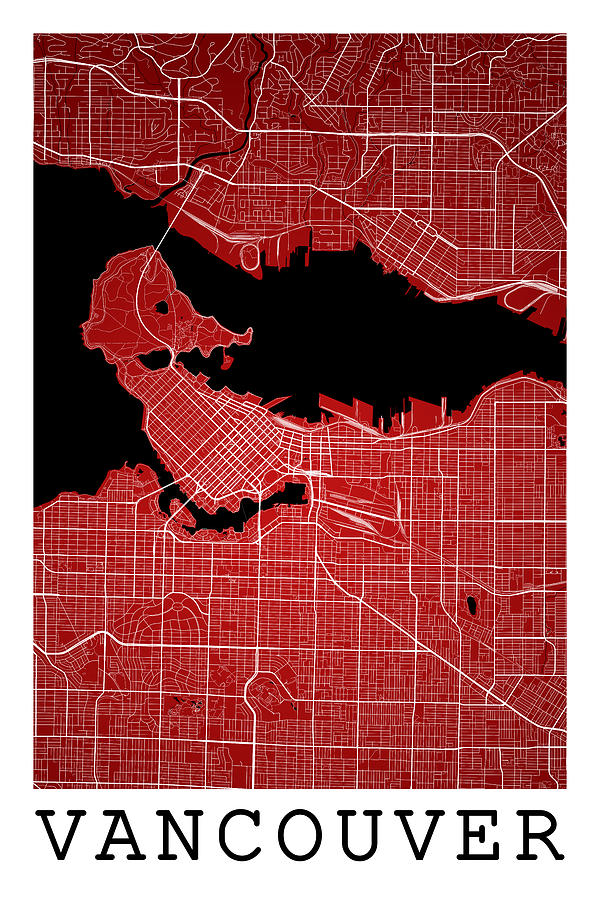 Vancouver Street Map - Vancouver Canada Road Map Art on Colored Digital ...