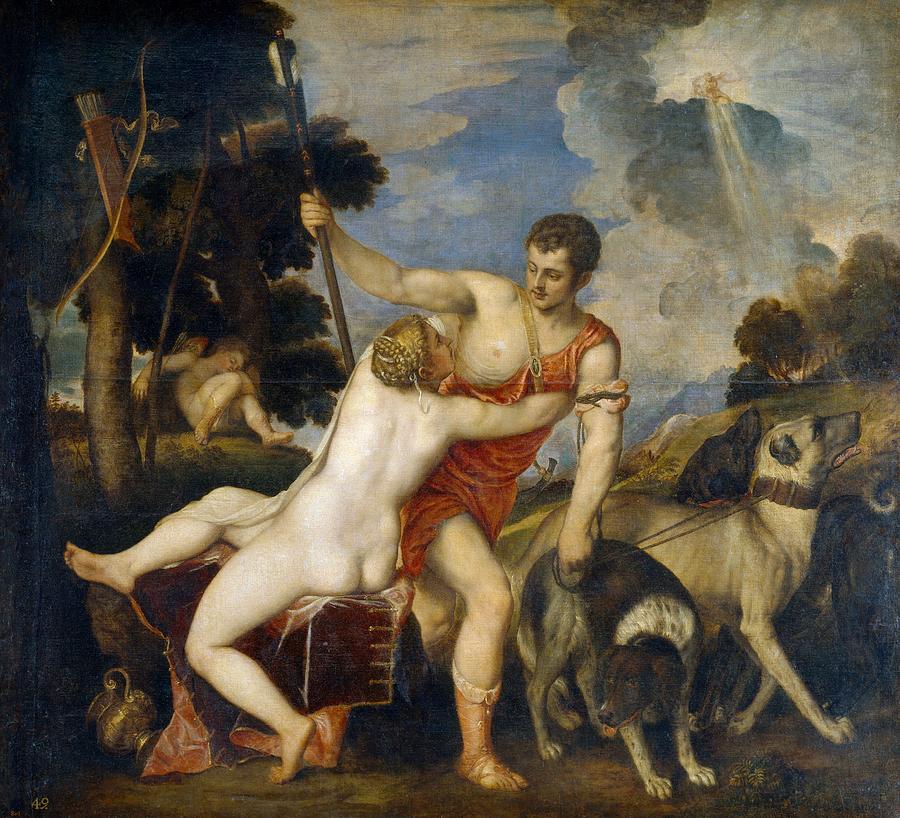 Portrait Painting - Venus and Adonis #4 by Titian
