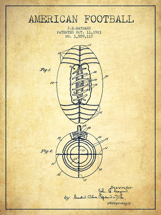 Football Digital Art - Vintage American Football Patent Drawing from 1923 #1 by Aged Pixel