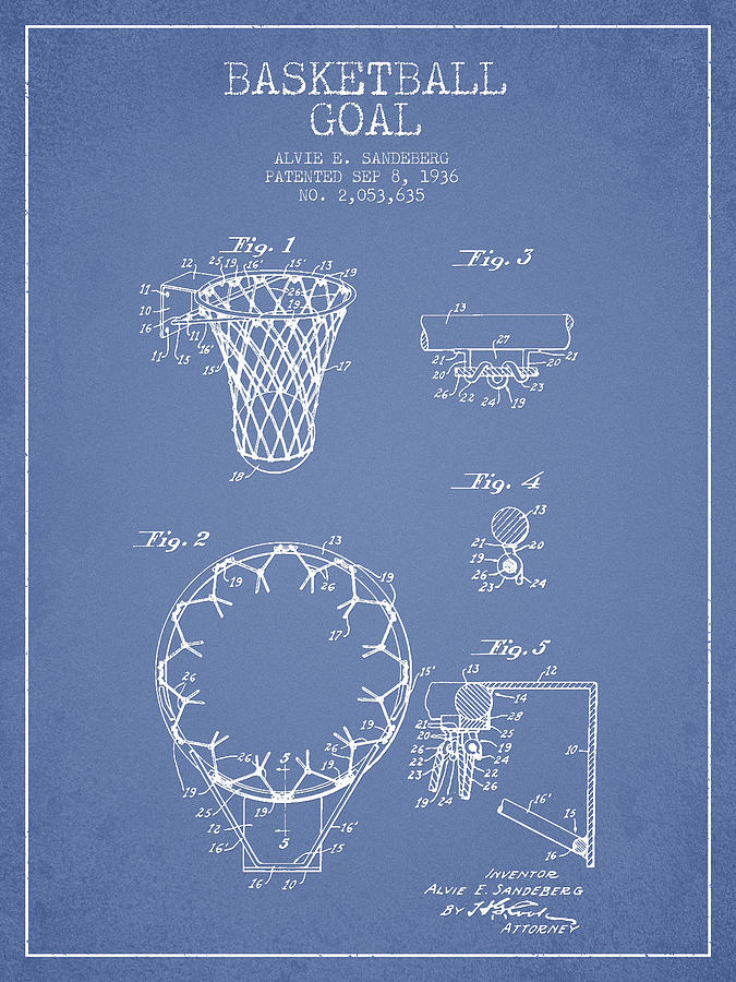 Basketball Digital Art - Vintage Basketball Goal patent from 1936 #6 by Aged Pixel