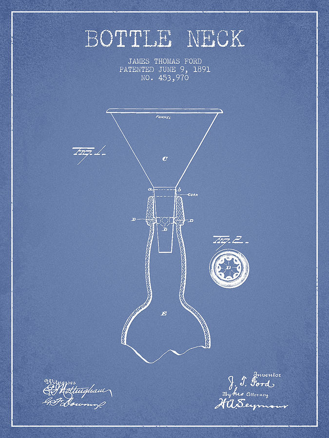 Beer Digital Art - Vintage Bottle Neck patent from 1891 #3 by Aged Pixel