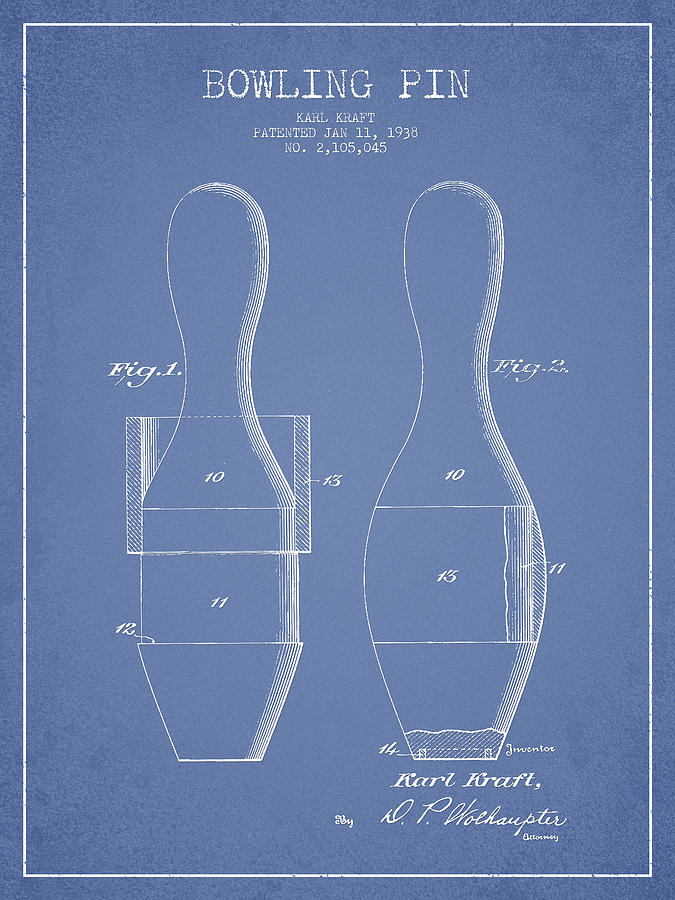 Vintage Digital Art - Vintage Bowling Pin Patent Drawing from 1938 #5 by Aged Pixel
