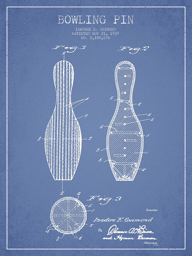 Vintage Digital Art - Vintage Bowling Pin Patent Drawing from 1939 #5 by Aged Pixel