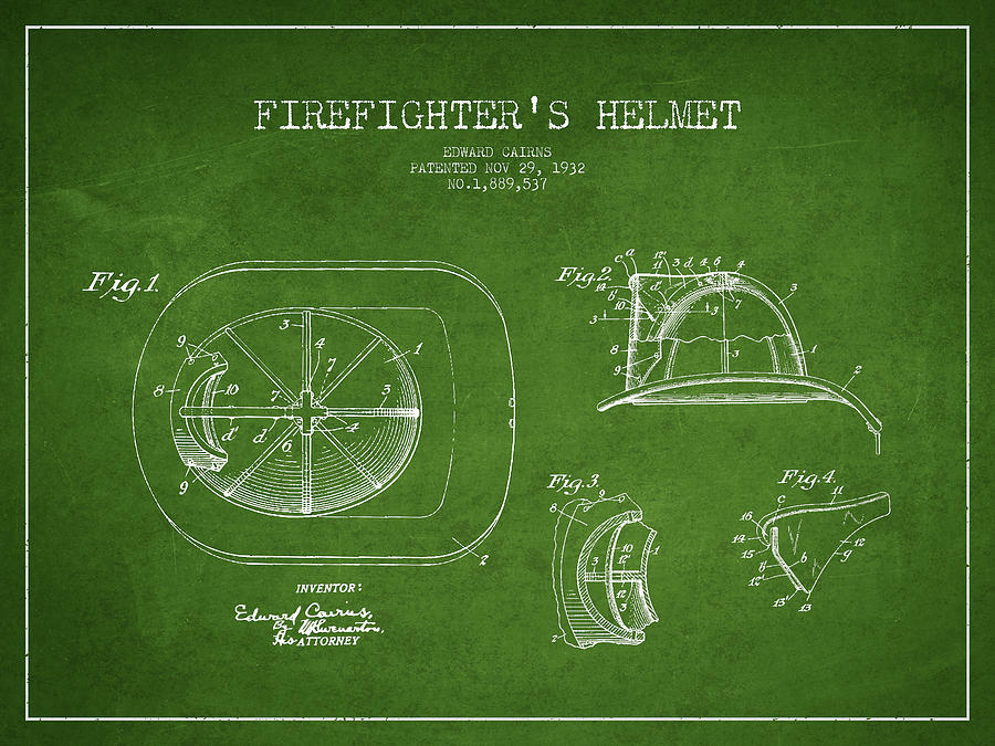 Vintage Digital Art - Vintage Firefighter Helmet Patent drawing from 1932 #4 by Aged Pixel