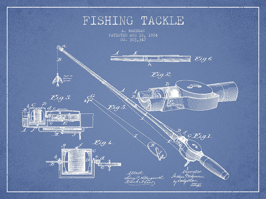 Vintage Fishing Tackle Patent Drawing From 1884 Digital Art