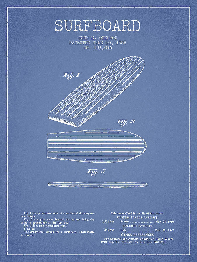 Vintage Digital Art - Vintage Surfboard  patent from 1958 #5 by Aged Pixel