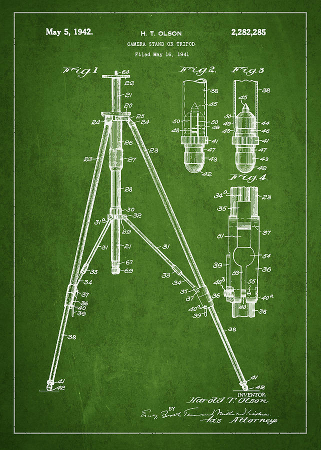 Vintage Digital Art - Vintage Tripod Patent Drawing from 1941 #1 by Aged Pixel