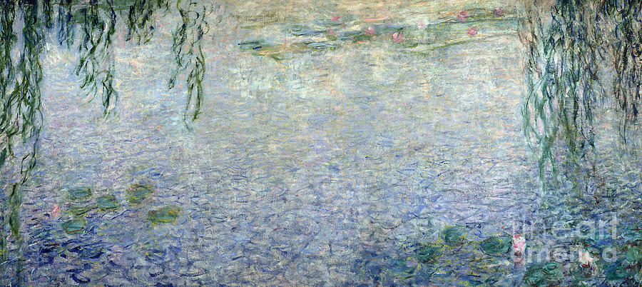 Claude Monet Painting - Waterlilies Morning with Weeping Willows by Claude Monet