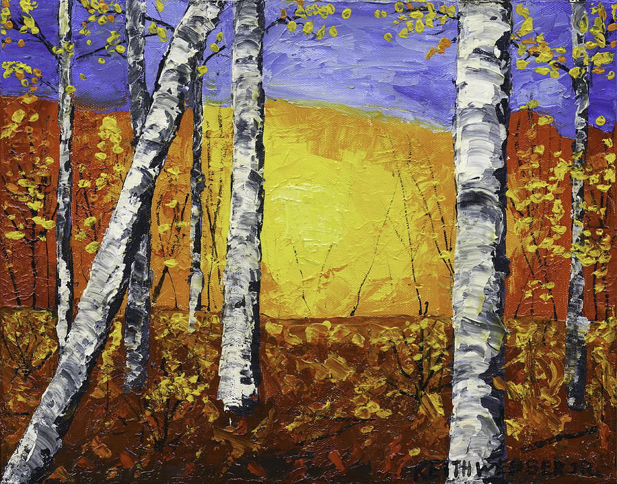 White Birch Tree Abstract Painting In Autumn #5 Painting by Keith Webber Jr
