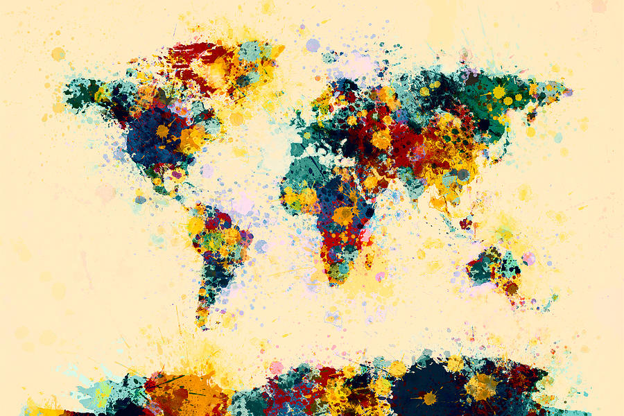 World Map Paint Splashes #4 Digital Art by Michael Tompsett