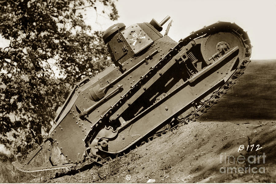 Renault Photograph - 40th Tank Co. Renault FT17 Light Tank Fort Ord California circa 1930 by Monterey County Historical Society