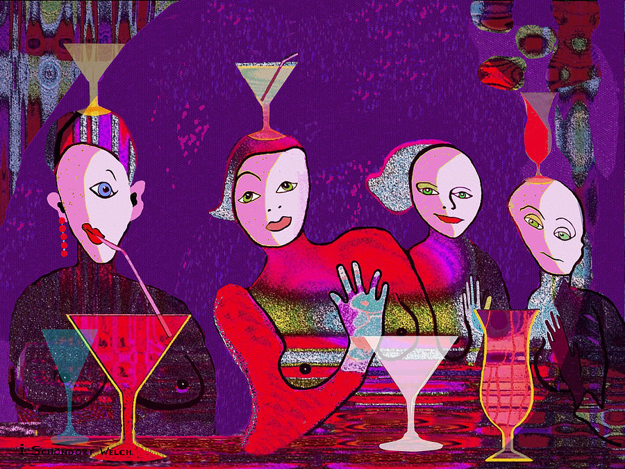 041 - the girls of   Crazy Bar   Painting by Irmgard Schoendorf Welch