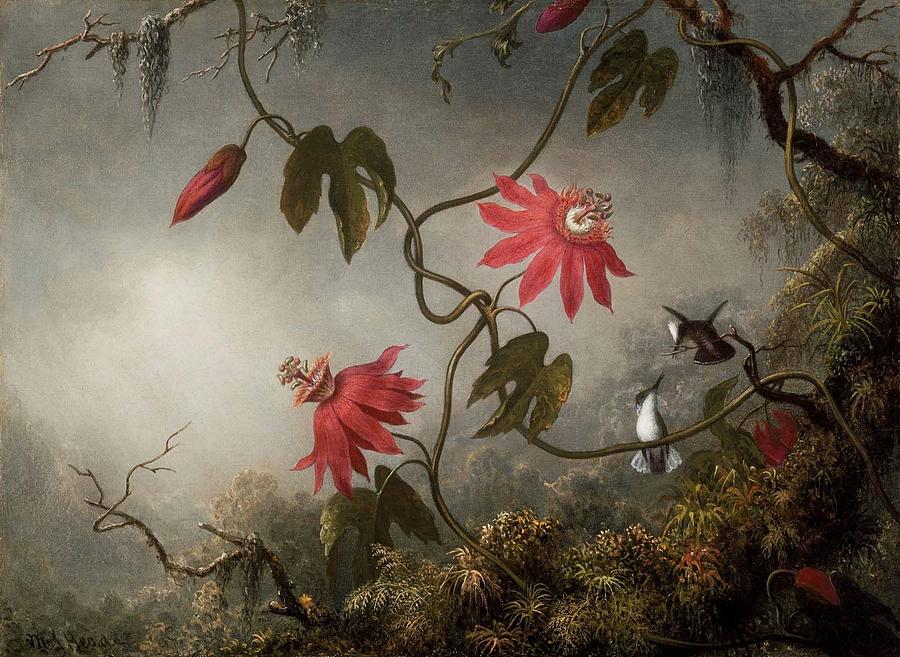 Passion Flowers with Hummingbirds Painting by MotionAge Designs