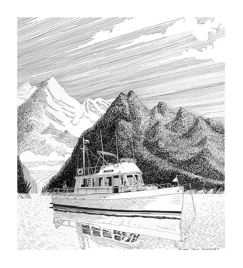 Grand Banks Desolation Sound Drawing by Jack Pumphrey