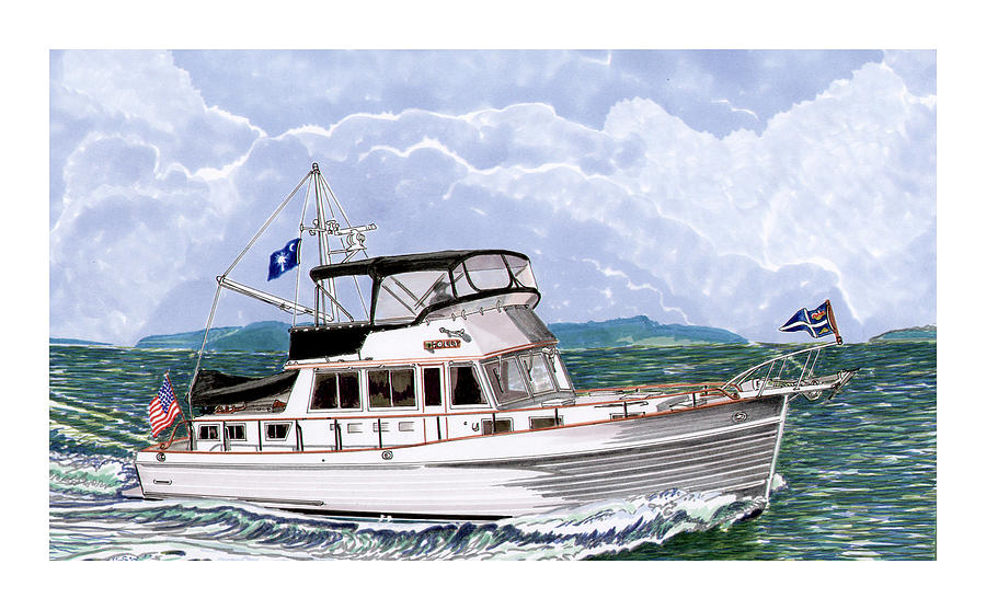 42 Foot Grand Banks Motoryacht Painting by Jack Pumphrey